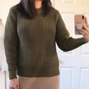 Everlane Army Green The Texture Cotton Crew Sweater Size: Small